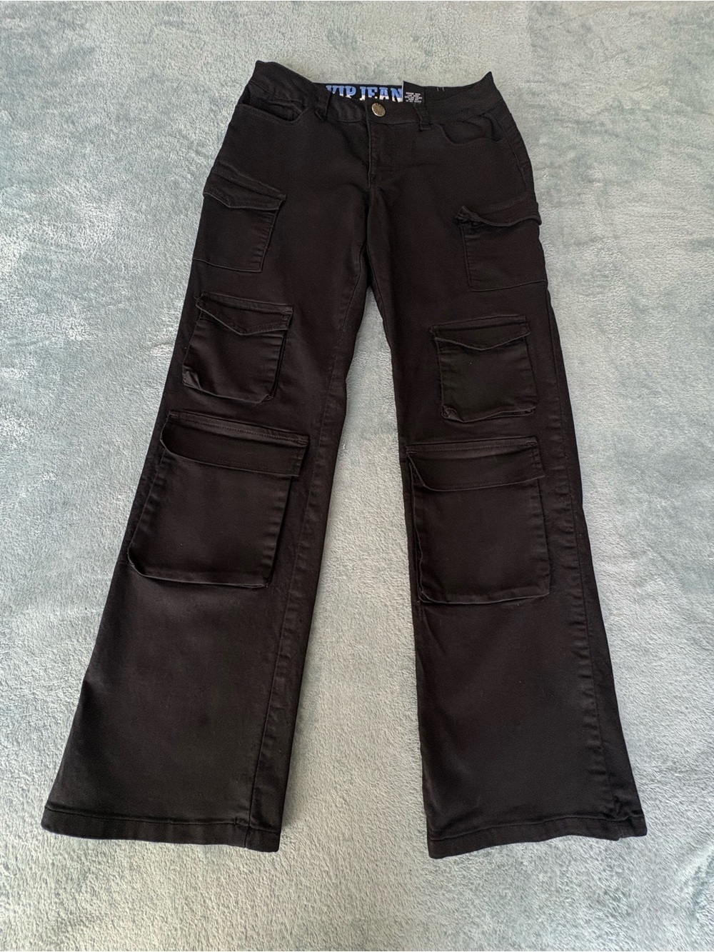 VIP Jeans Black Cargo Wide Leg Pants Size 3/4 Stretch Multiple Pocket